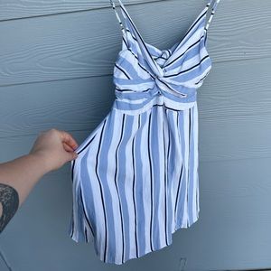 Blue Back Tie Striped Dress